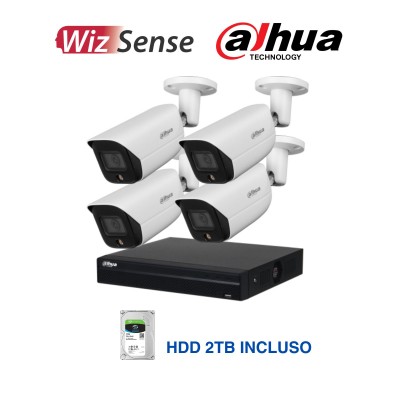 Dahua KIT VIDEOSORVEGLIANZA IP Full Color - 4 Bullet IP AI 5MP + NVR IP 8ch PoE + Hard Disk 2TB