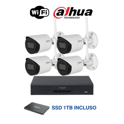 Dahua Kit videosorveglianza WIFI - 4 Telecamere 4MP 3.6mm + NVR IP 8 canali 8MP SSD 1TB INCLUSO